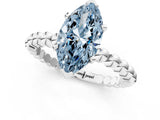 White gold Fancy Blue Marquise Cut Diamond Solitaire Ring with Beaded Band and Prong Setting_393
