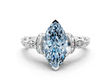White gold Fancy Blue Marquise Cut Diamond Solitaire Ring with Filigree Band and Four-Prong Setting_92