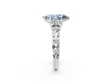 White gold Fancy Blue Marquise Cut Diamond Solitaire Ring with Filigree Band and Four-Prong Setting_94