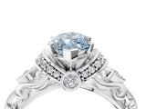 White gold Fancy Blue Marquise Cut Diamond Solitaire Ring with Filigree Band and Four-Prong Setting_96