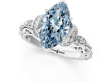 White gold Fancy Blue Marquise Cut Diamond Solitaire Ring with Filigree Band and Four-Prong Setting_99