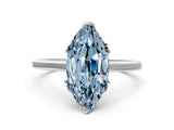 10K White Gold 2.50 Carat Blue VS1 Marquise Diamond Solitaire Ring with Flower Prong Setting and Classic Band