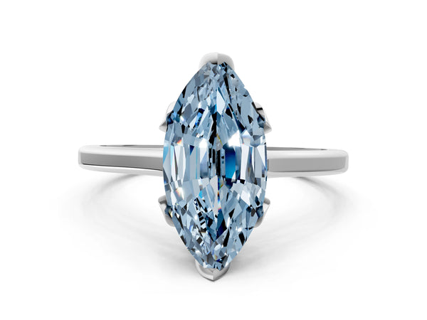 10K White Gold 1.96 Carat Blue VS1 Marquise Diamond Solitaire Ring with Flower Prong Setting and Classic Band