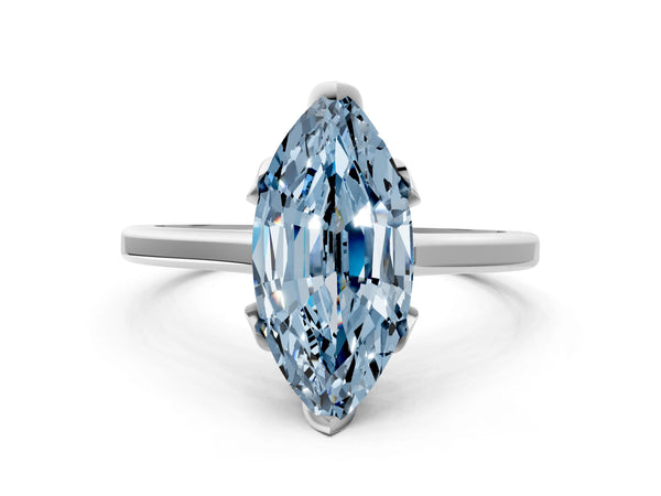 10K White Gold 1.96 Carat Blue VS1 Marquise Diamond Solitaire Ring with Flower Prong Setting and Classic Band