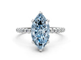 White gold Fancy Blue Marquise Cut Diamond Solitaire Ring with Four-Prong Setting and Pavé Band_3