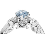 White gold Fancy Blue Marquise Cut Diamond Solitaire Ring with Milgrain Pavé Band and Four-Prong Setting_212