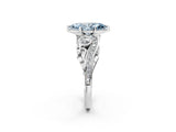 White gold Fancy Blue Marquise Cut Diamond Solitaire Ring with Milgrain Pavé Band and Four-Prong Setting_222