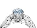 White gold Fancy Blue Marquise Cut Diamond Solitaire Ring with Milgrain Pavé Band and Four-Prong Setting_223