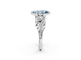 White gold Fancy Blue Marquise Cut Diamond Solitaire Ring with Milgrain Pavé Band and Four-Prong Setting_234
