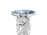 White gold Fancy Blue Marquise Cut Diamond Solitaire Ring with Milgrain Pavé Band and Four-Prong Setting_237