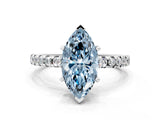 White gold Fancy Blue Marquise Cut Diamond Solitaire Ring with Pavé Band and Four-Prong Setting_69