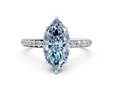 White gold Fancy Blue Marquise Cut Diamond Solitaire Ring with Pavé Band and Hidden Halo_32