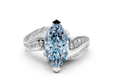 White gold Fancy Blue Marquise Cut Diamond Solitaire Ring with Prong Setting and Twisted Pavé Band_12