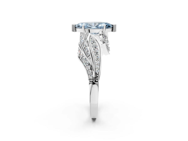 White gold Fancy Blue Marquise Cut Diamond Solitaire Ring with Prong Setting and Twisted Pavé Band