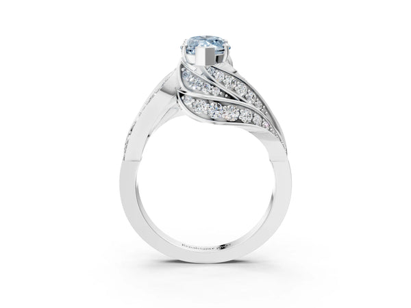 White gold Fancy Blue Marquise Cut Diamond Solitaire Ring with Prong Setting and Twisted Pavé Band