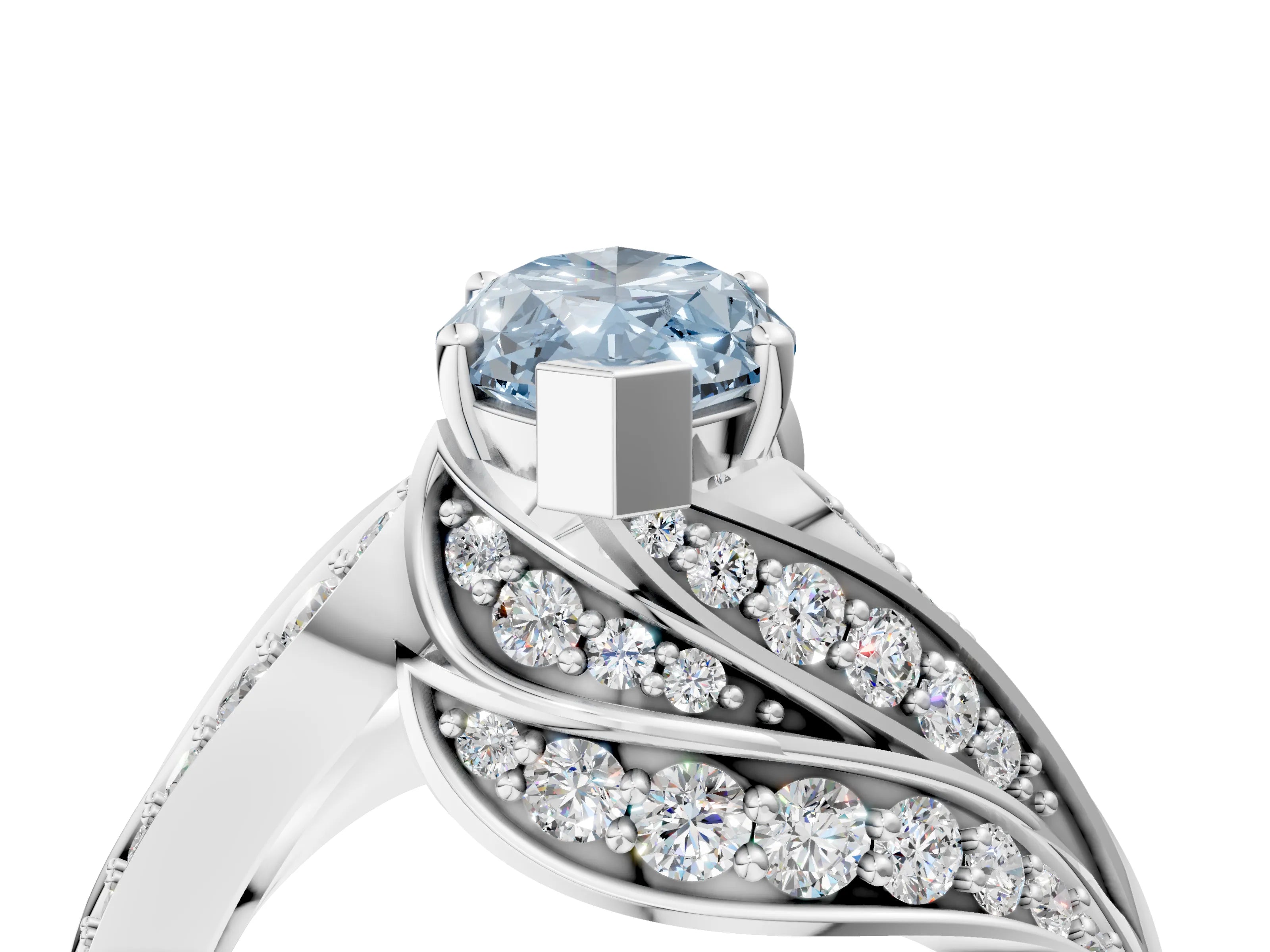 White gold Fancy Blue Marquise Cut Diamond Solitaire Ring with Prong Setting and Twisted Pavé Band_22