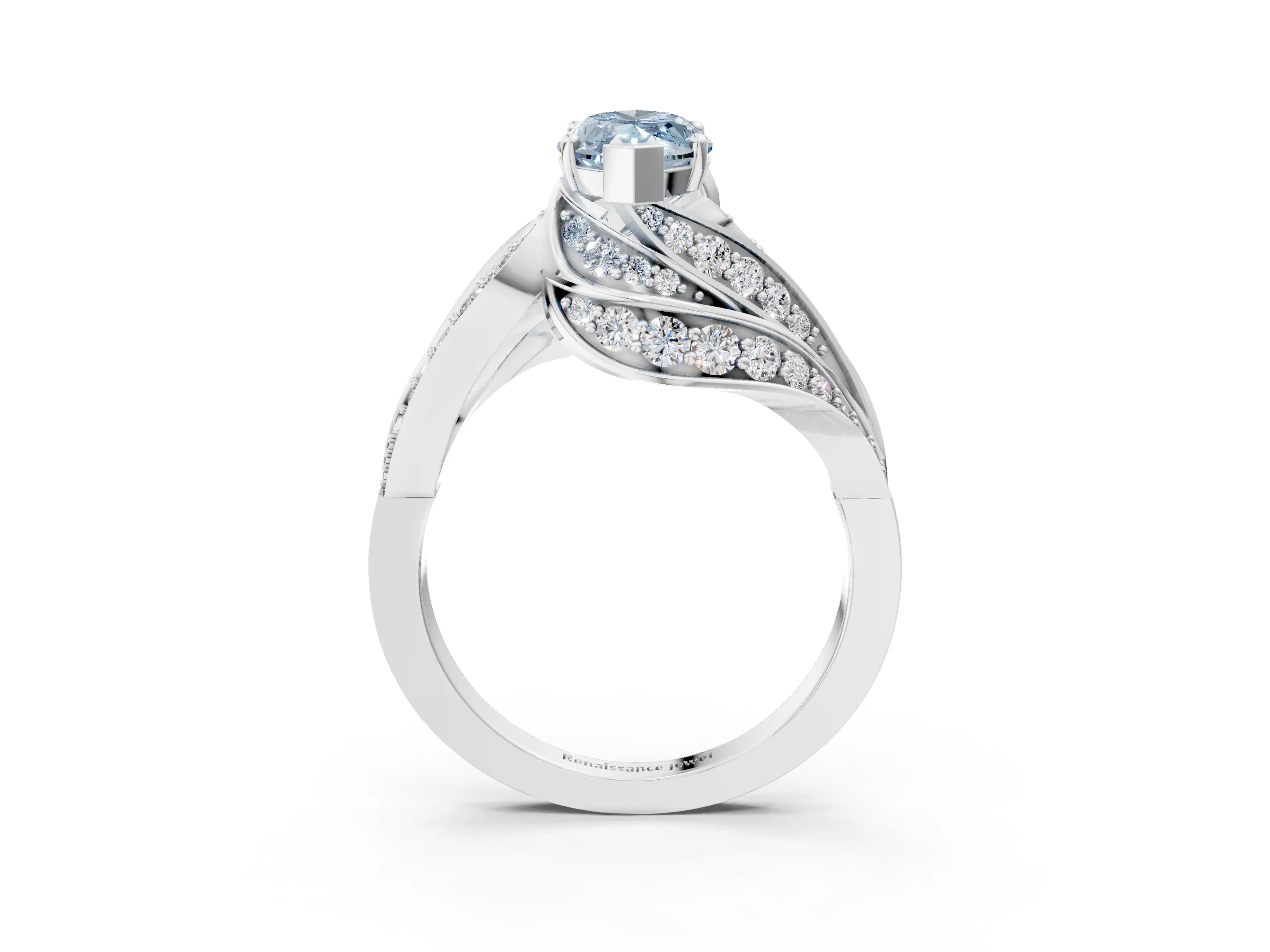 White gold Fancy Blue Marquise Cut Diamond Solitaire Ring with Prong Setting and Twisted Pavé Band_3