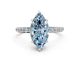 White gold Fancy Blue Marquise Cut Diamond Solitaire Ring with Round  Pavé Band and Prong Setting_135