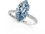 White gold Fancy Blue Marquise Cut Diamond Solitaire Ring with Round  Pavé Band and Prong Setting_136