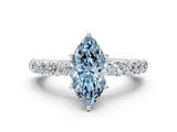 White gold Fancy Blue Marquise Cut Diamond Solitaire Ring with Shared Prong Pavé Band and Four-Prong Setting_72