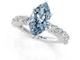 White gold Fancy Blue Marquise Cut Diamond Solitaire Ring with Shared Prong Pavé Band and Four-Prong Setting_73