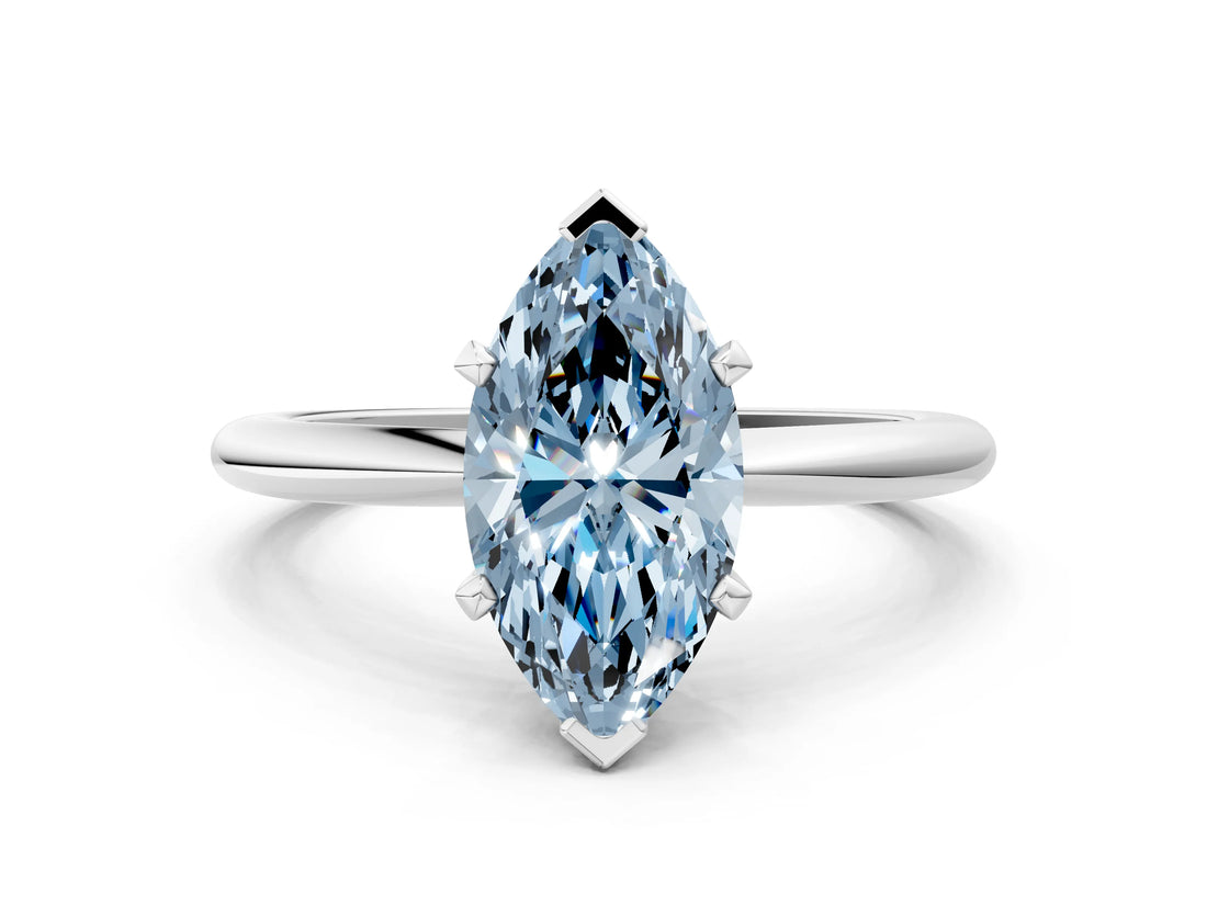 White gold Fancy Blue Marquise Cut Diamond Solitaire Ring with Six-Prong Setting and Classic Band_292