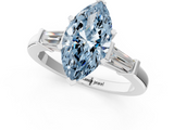 White gold Fancy Blue Marquise  Cut Diamond Solitaire Ring with Tapered Baguette Accents and Four-Prong Setting_89