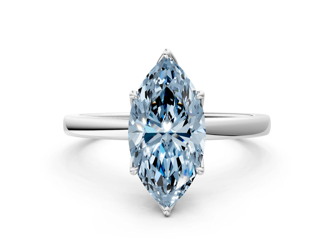 White gold Fancy Blue Marquise Cut Diamond Solitaire Ring with Thin Band and Prong Setting_35