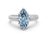 White gold Fancy Blue Marquise Cut Diamond Solitaire Ring with Three-Row Pavé Band and Four-Prong Setting_49