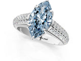 White gold Fancy Blue Marquise Cut Diamond Solitaire Ring with Three-Row Pavé Band and Four-Prong Setting_50