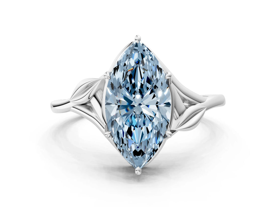 White gold Fancy Blue Marquise Cut Diamond Solitaire Ring with Twist Band and Four-Prong Setting_147