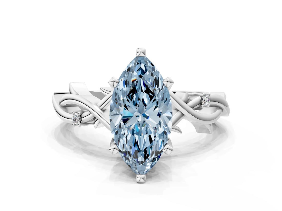 White gold Fancy Blue Marquise Cut Diamond Solitaire Ring with Twisted Band and Prong Setting_332