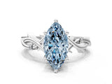 White gold Fancy Blue Marquise Cut Diamond Solitaire Ring with Twisted Band and Prong Setting_332