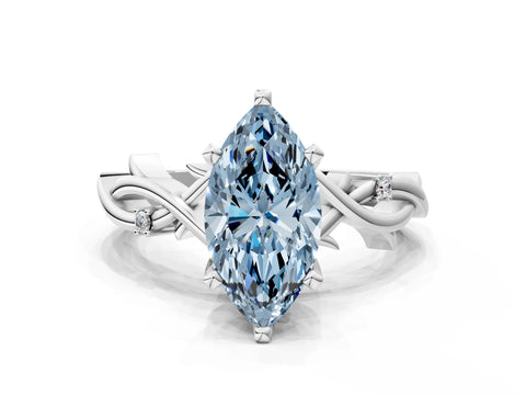 White gold Fancy Blue Marquise Cut Diamond Solitaire Ring with Twisted Band and Prong Setting_332