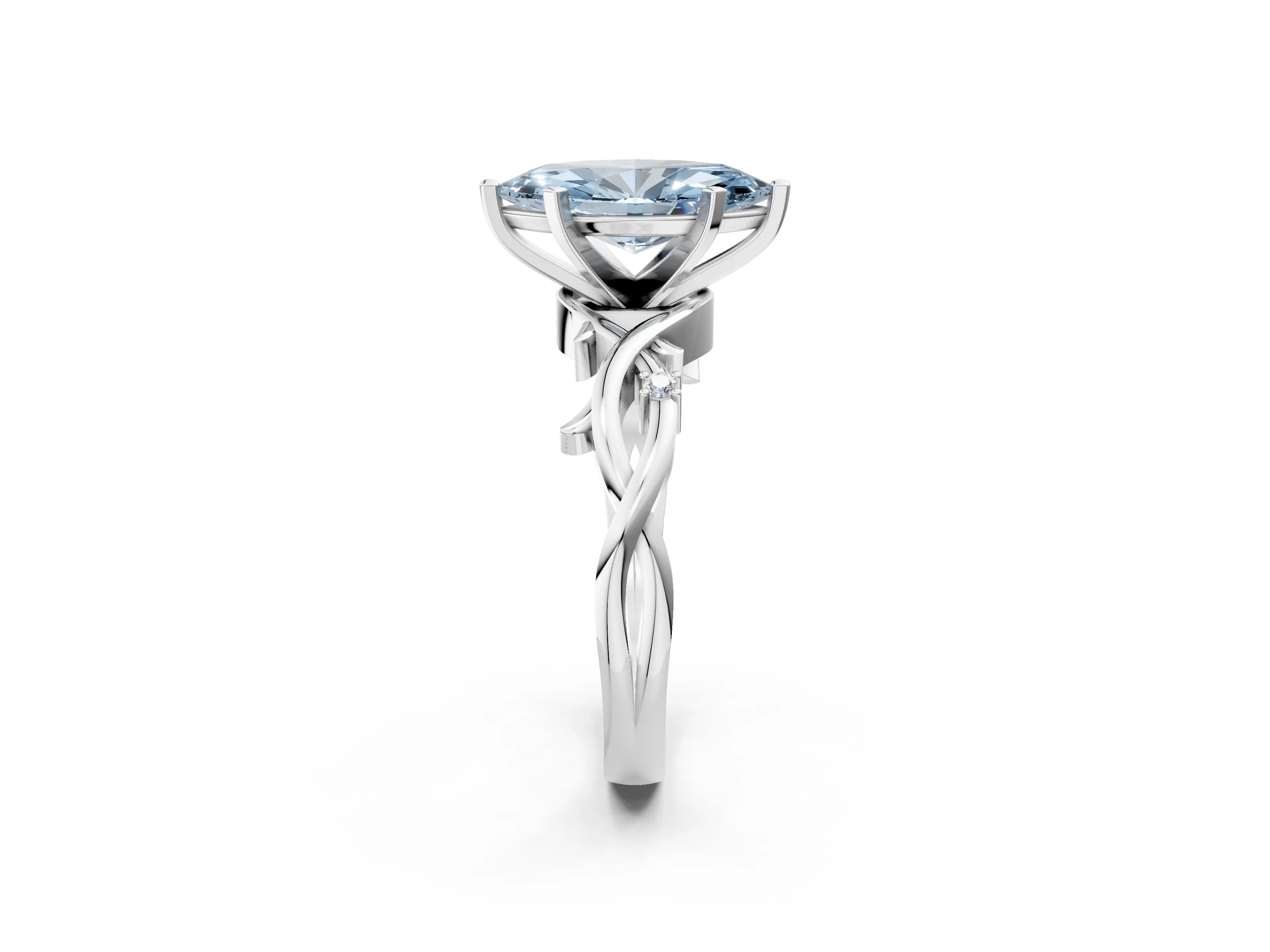 White gold Fancy Blue Marquise Cut Diamond Solitaire Ring with Twisted Band and Prong Setting_334