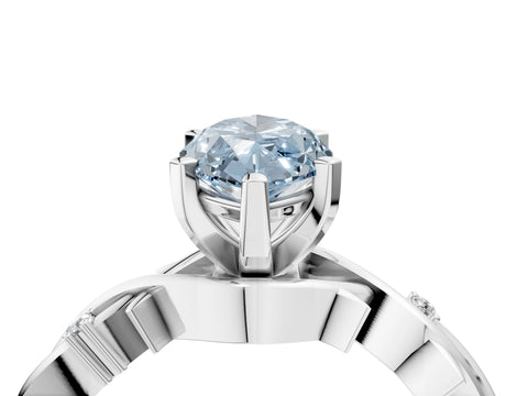 White gold Fancy Blue Marquise Cut Diamond Solitaire Ring with Twisted Band and Prong Setting_336