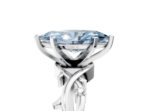 White gold Fancy Blue Marquise Cut Diamond Solitaire Ring with Twisted Band and Prong Setting_337