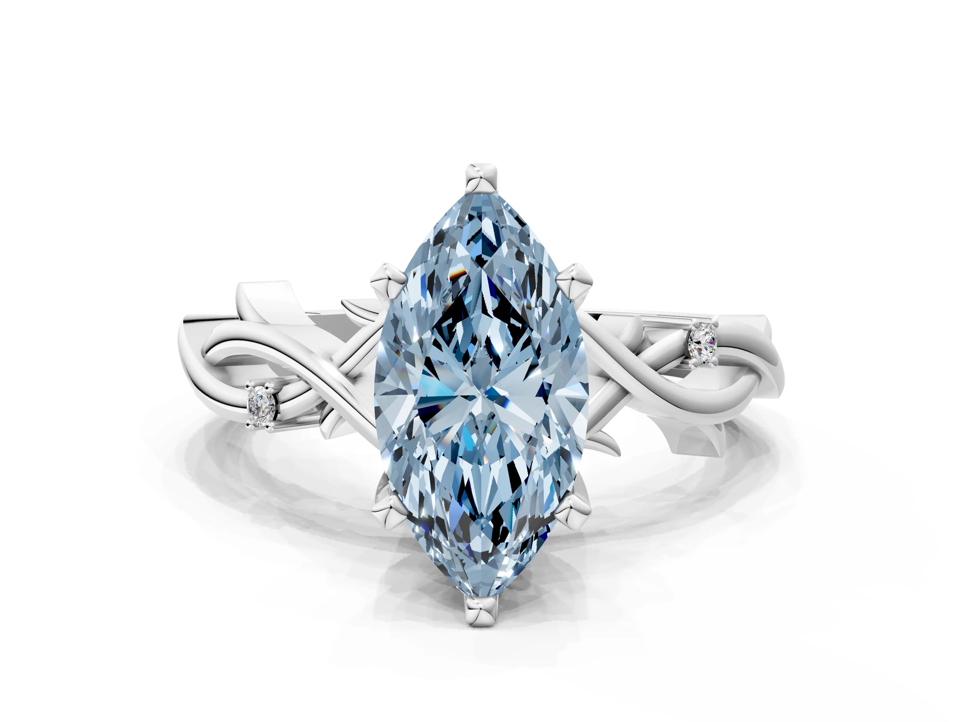 White gold Fancy Blue Marquise Cut Diamond Solitaire Ring with Twisted Band and Prong Setting_338