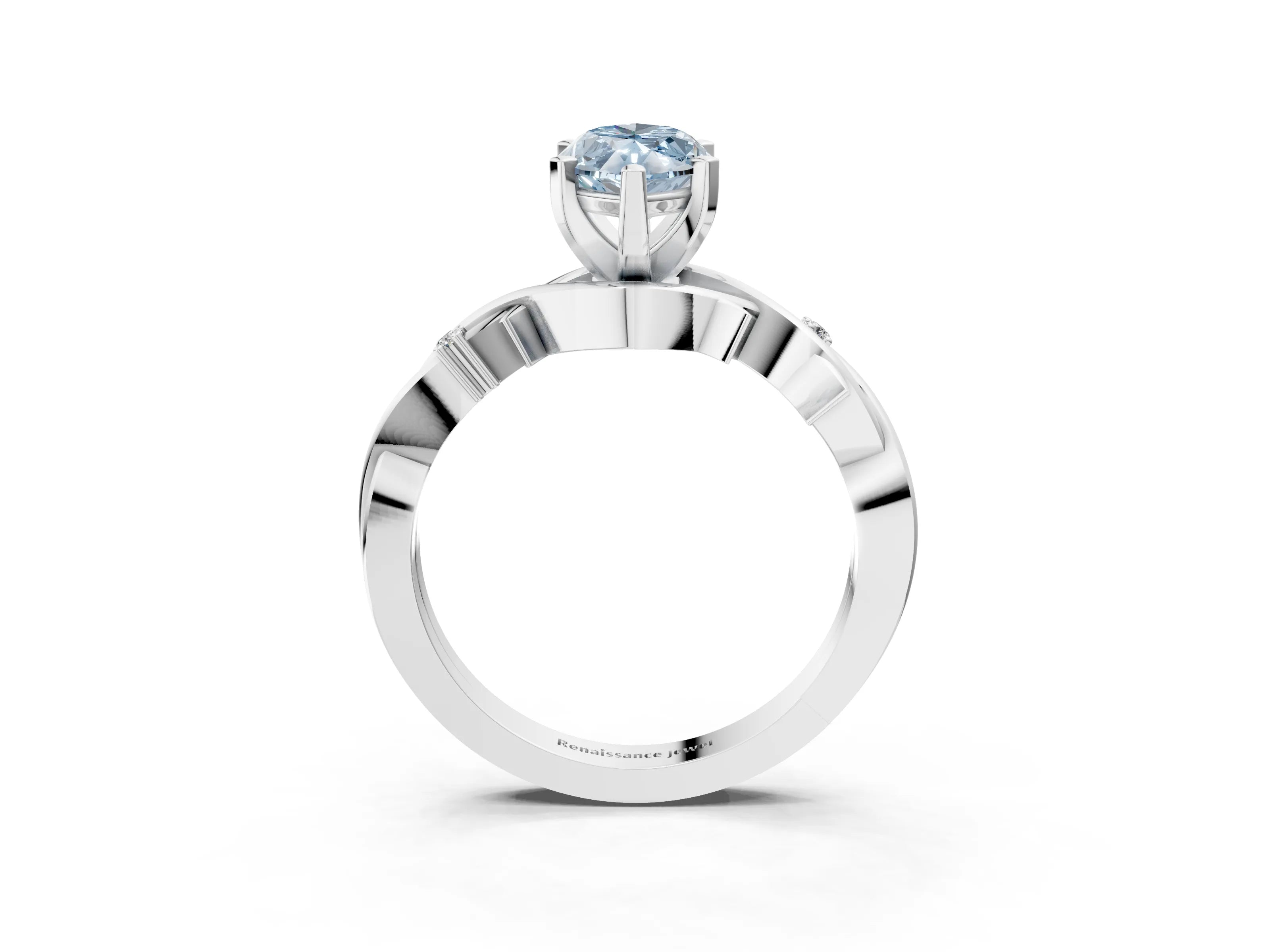 White gold Fancy Blue Marquise Cut Diamond Solitaire Ring with Twisted Band and Prong Setting_340