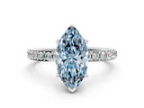 White gold Fancy Blue Marquise  Cut Diamond Solitaire with Pave Band and Four-Prong Setting