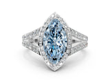White gold Fancy Blue Marquise Cut Diamond Split Shank Halo Ring with Four-Prong Setting_68