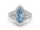 White gold Fancy Blue Marquise Cut Diamond Split Shank Halo Ring with Four-Prong Setting_75
