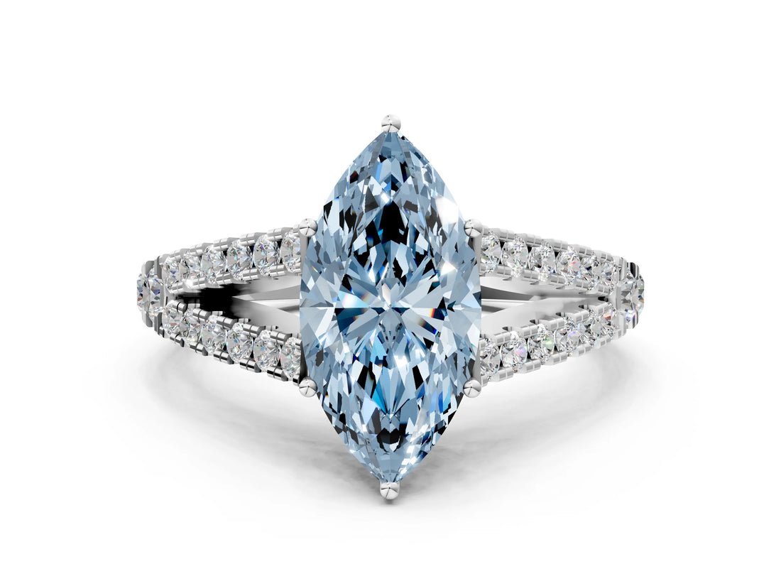 White gold Fancy Blue Marquise Cut Diamond Split Shank Pavé Engagement Ring with Four-Prong Setting_94