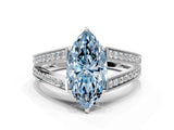 White gold Fancy Blue Marquise Cut Diamond Split Shank Ring with Pavé Band and Four-Prong Setting_97