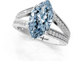White gold Fancy Blue Marquise Cut Diamond Split Shank Ring with Pavé Band and Four-Prong Setting_98