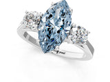 White gold Fancy Blue Marquise Cut Diamond Three-Stone Engagement Ring with Prong Setting and Pavé Band_1