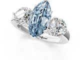 White gold Fancy Blue Marquise Cut Diamond Three-Stone Ring with Prong Setting and Classic Band_156