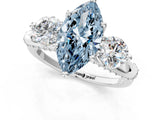 White gold Fancy Blue Marquise Cut Diamond Three-Stone Ring with Prong Setting and Pavé Band_1