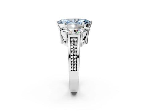 White gold Fancy Blue Marquise Cut Diamond Three-Stone Ring with Prong Setting and Textured Band_38