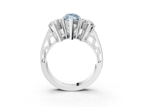 White gold Fancy Blue Marquise Cut Diamond Three-Stone Ring with Prong Setting and Textured Band_39